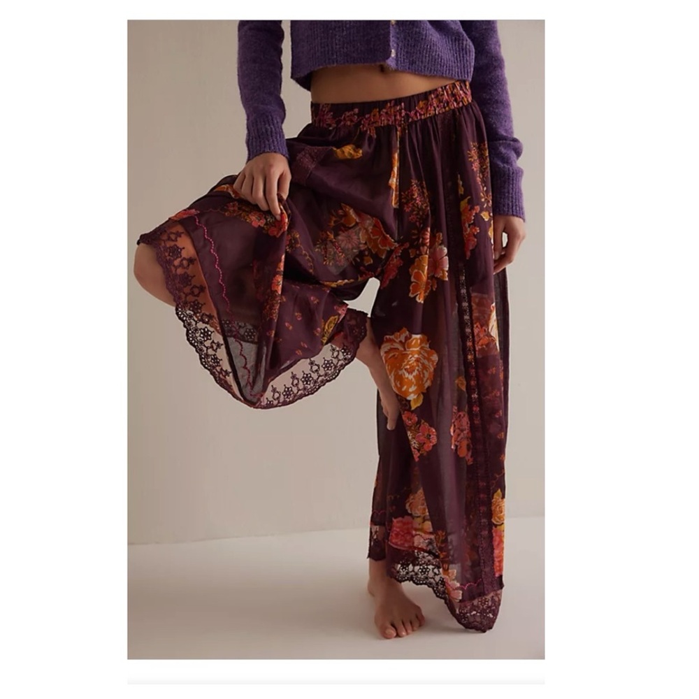 Free People Intimately FP Hey Lover Printed Sleep Pants Floral Lace Trim XS NWT